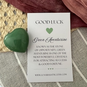 Coração de bolso de cristal da boa sorte com cartão-presente - Coração de cristal polido de aventurina verde - Presente para boa sorte - Lembrança de cristal da boa sorte