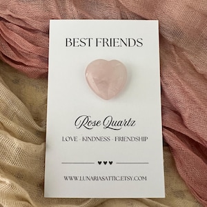 Cadeaukaart Rozenkwarts Best Friends kristallen hart - Cadeaukaart Best Friends rozenkwartskristal - aandenken rozenkwarts Crystal