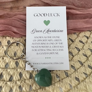 Good Luck Crystal Heart-sleutelhanger met cadeaubon - Groene aventurijn kristallen hart sleutelhanger Cadeau voor geluk - Good Luck Crystal Keepsake