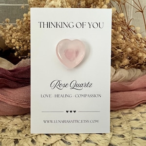 Rozenkwarts Thinking of You Crystal Heart Gift Card - Thinking of You Rozenkwarts Crystal Heart Gift Card - Rose Quartz Crystal Keepsake