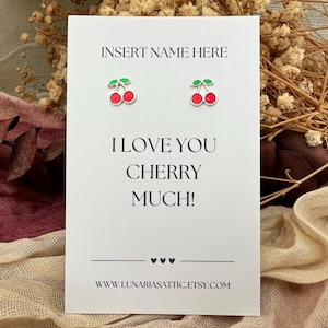Orecchini a forma di ciliegia in argento sterling - Orecchini a forma di ciliegia in argento sterling con carta regalo - Orecchini a forma di ciliegia