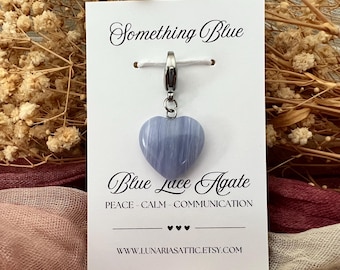 Something Blue for the Bride Crystal Heart Bouquet Charm - Blue Lace Agate Bouquet Charm Wedding Keepsake Crystal Gift