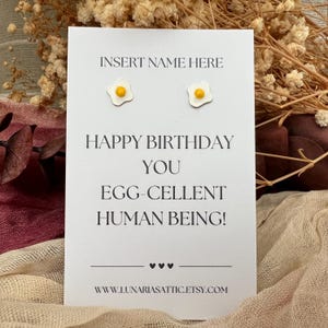 Pendientes de huevo de plata de ley. Regalo de feliz cumpleaños. Pendientes de huevo de plata de ley con tarjeta de regalo personalizada. Pendientes de huevo.