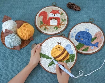 Cute Animals Punch Needle DIY Kits|Punch Needle Kit|Starter Kit|DIY Beginners Kit