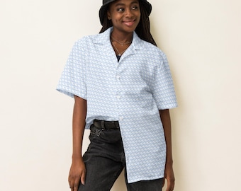 Camicia unisex Baby Blue Flower Power con bottoni