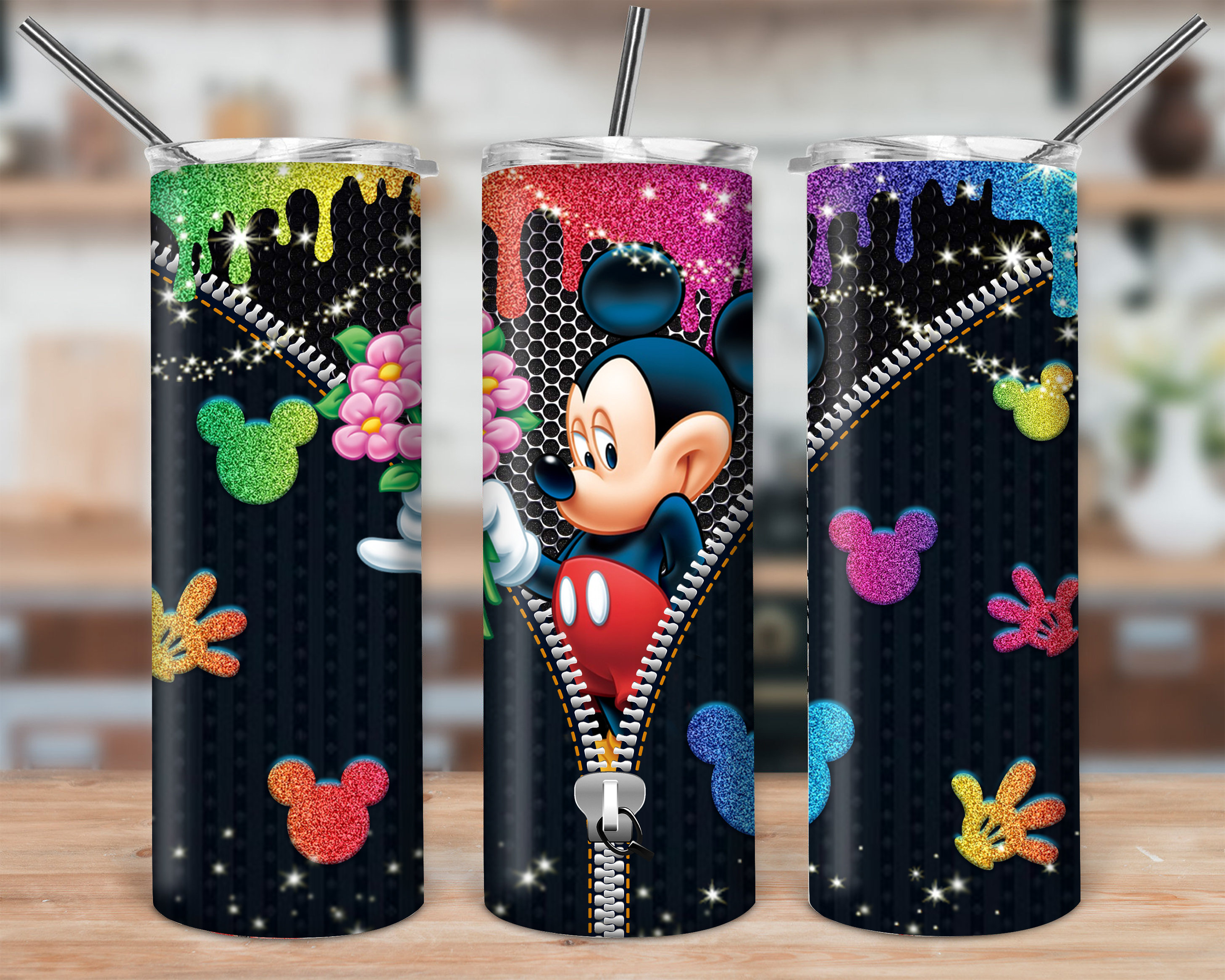 Mickey Mouse Tumbler Gliiter Disney Tumbler Skinny Tumbler Etsy
