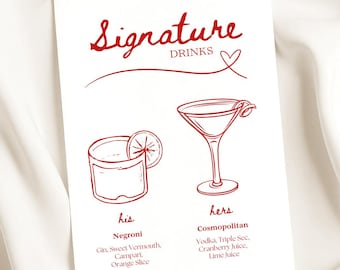 His and Hers Retro Signature Drink Menu Template | Customizable Canva Menu | Wedding & Event Drink Menu | Easy to Edit Modern Menu Template