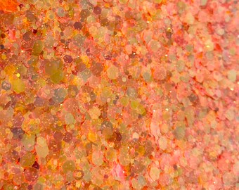 Neon Orange Chunky Holographic Glitter Mix, Color Shifting Hexagon Polyester Chunky Glitter, Iridescent Mix Glitter Flakes for Resin/ Nails