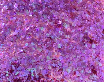 Neon Purple Iridescent Chunky Holographic Glitter Mix, Color Shifting Hexagon Polyester Chunky Glitter, Mix Glitter Flakes for Resin/ Nails