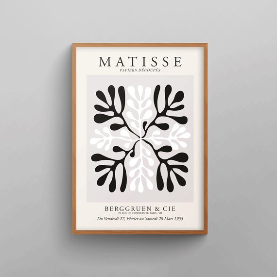 Henri Matisse, Matisse Print, Mid Century Modern, Arte en blanco y negro, Matisse CutOuts, Vintage Exhibition Poster, decoración pastel Dinamarca