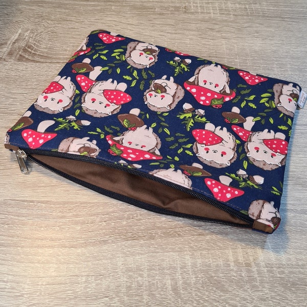 Navy Hedgehog Zippered Pouch | Small, Medium, and Large | Handmade Gifts
