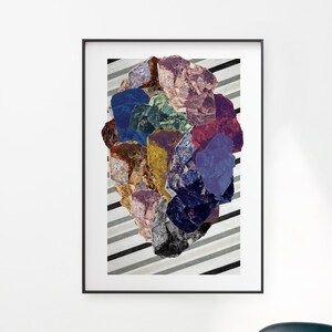 The Stone Heart is a 24x36 print made up of colors meant to represent different emotions. An abstract mixed media art. Collage Art.