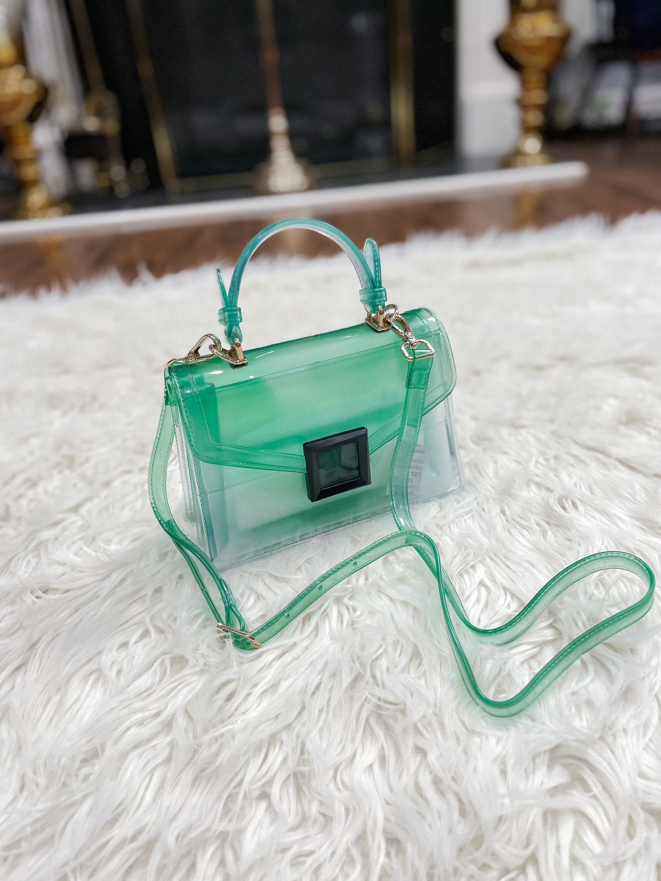 Green Neon Bag Clear Jelly Tote Bag Clear Messenger Bag 