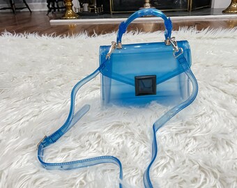 Blue Neon Bag Clear Jelly Tote Bag Clear Messenger Bag Satchel 