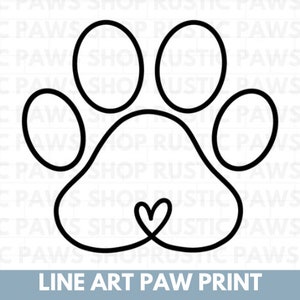 Dessin au trait empreinte de patte, empreinte de patte coeur, dessin au trait, empreinte de patte, empreinte de patte simple, empreinte de patte coeur, SVG, JPEG, PNG, fichiers de coupe, fichiers Cricut