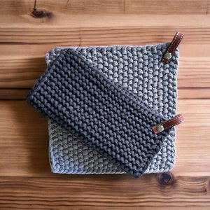 DIY knitting pattern potholder digital download in German and English - seed stitch & garter stitch, easy knitting patterns
