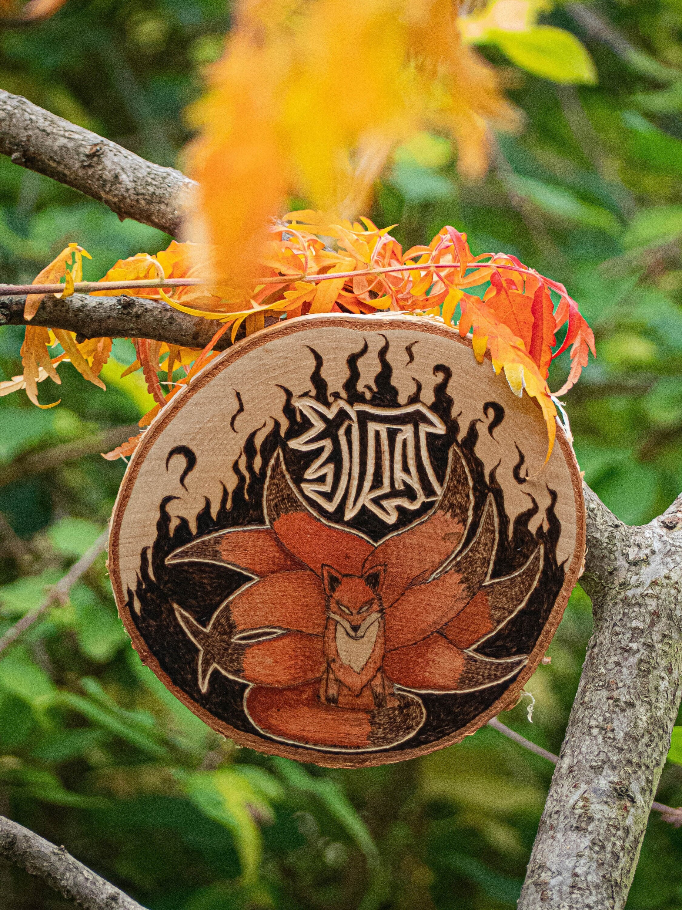 Tableau Renard Kanji Japonais Pyrogravure