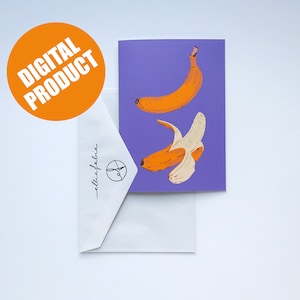 Carte banane à téléchargement numérique | Imprimable | Cartes de voeux pliantes | Illustration de la nourriture
