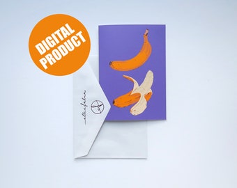 Digital Download Banana Card | Printable | Folding Greeting Cards | Food Illustration