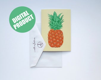 Digital Download Pineapple Card | Printable | Folding Greeting Cards | Food Illustration