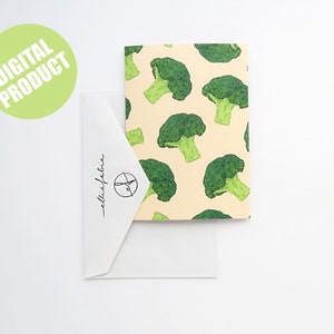 Descarga digital Tarjeta de brócoli / Imprimible / Tarjetas de felicitación plegables / Ilustración de alimentos