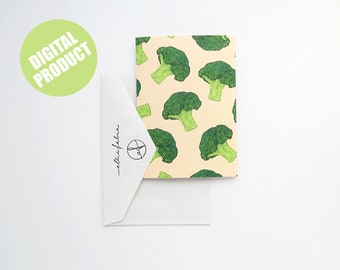 Digital Download Broccoli Card | Printable | Folding Greeting Cards | Food Illustration