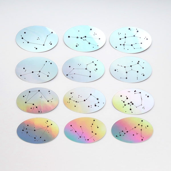 Zodiac Sign Constellation Stickers | Holographic Sticker | Aries to Pisces | Planner Stickers | Laptop Stickers | Rainbow Astrology