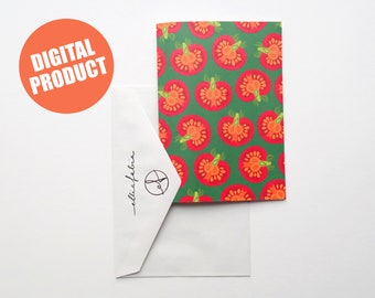 Printable Tomato Card | Digital Download | Folding Greeting Cards | Food Illustration