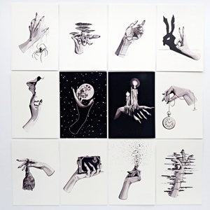 Dark Aesthetic Postcards | Dark Art  | Inktober Hand Illustration Postcard | Black and White Ink Painting | Halloween Gift