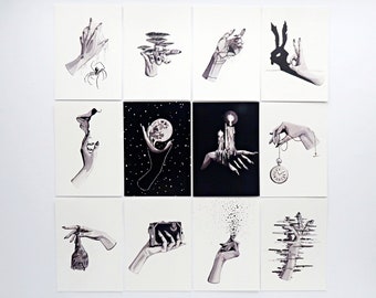 Postales de estética oscura / Arte oscuro / Postal de ilustración de mano Inktober / Pintura de tinta en blanco y negro / Regalo de Halloween