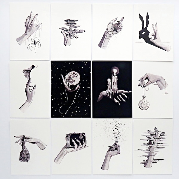 Dunkle Ästhetik Postkarten | Dunkle Kunst | Inktober Hand Illustration Postkarte | Schwarz-weiße Tuschemalerei | Halloween Geschenk
