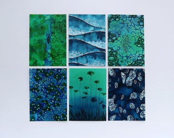 Colección de postales de agua / Arte abstracto / Postal de acuarela / Impresión de arte de la naturaleza / Impresión del océano / Postal de ilustración / Regalo para amantes de la naturaleza