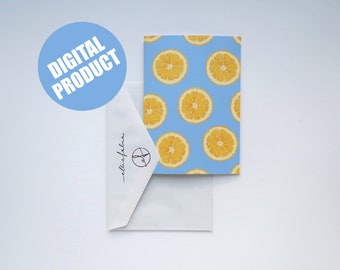 Digital Download Lemon Card | Printable | Folding Greeting Cards | Food Illustration