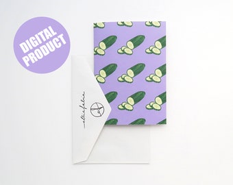 Digital Download Cucumber Card | Printable | Folding Greeting Cards | Food Illustration