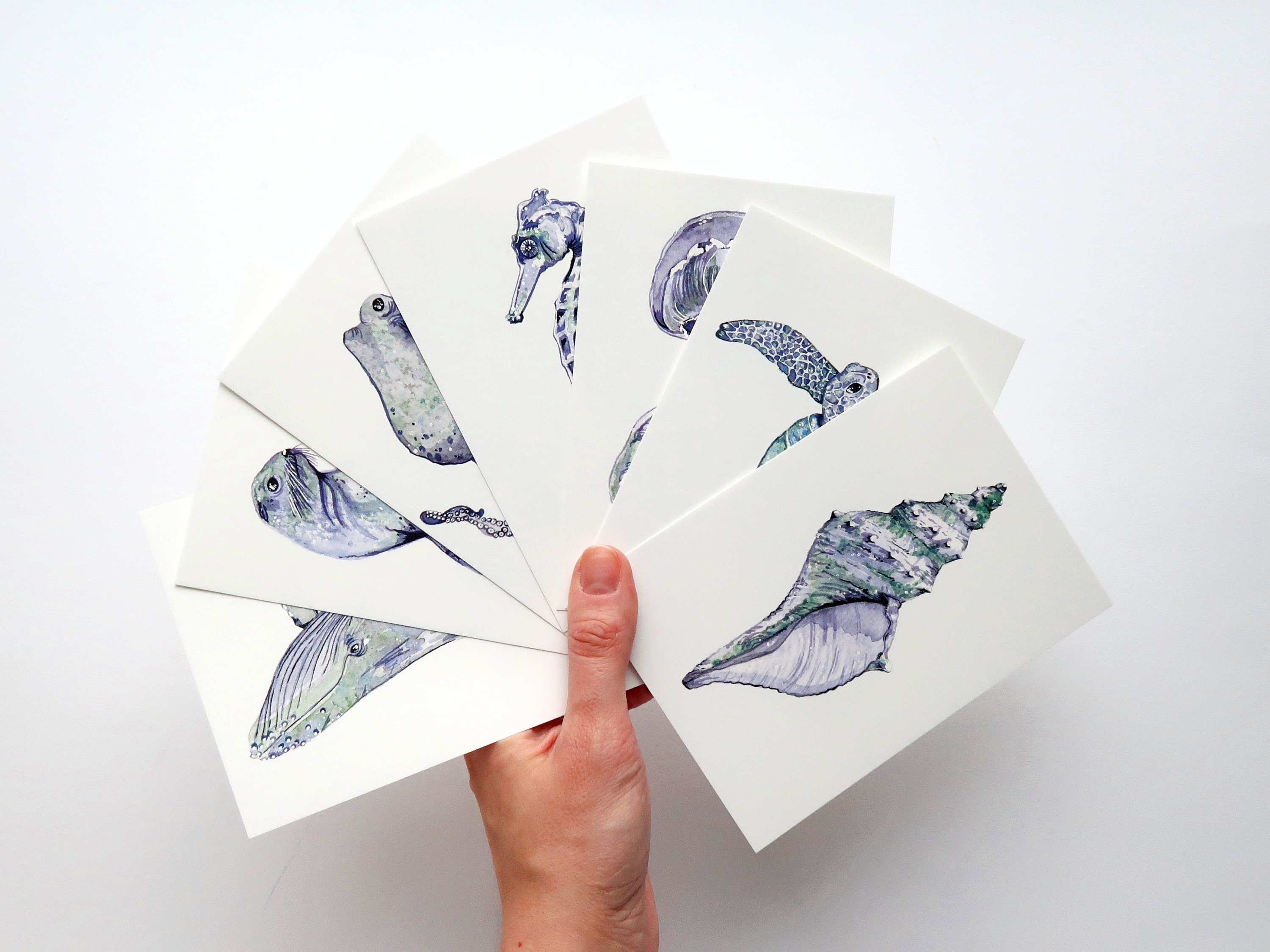 Sea Creatures Watercolor Postcard Prints | Fantasy Art Set - Etsy