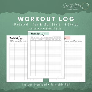 Registro de entrenamiento imprimible, hoja de seguimiento de entrenamiento, diario de actividad física con seguimiento de ejercicios, entrenamiento de fuerza cardiovascular, inserto PDF tamaño carta A4 A5