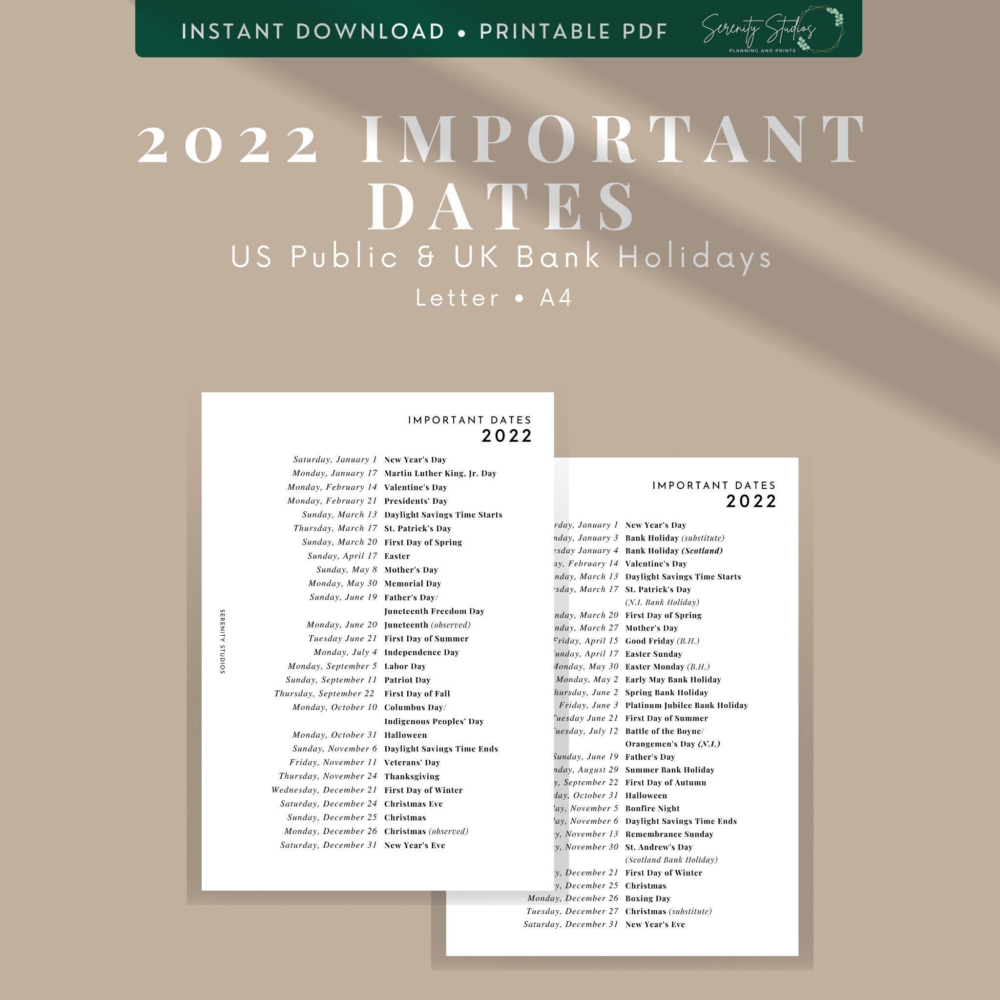 2022 important dates list of holidays us public holidays uk etsy