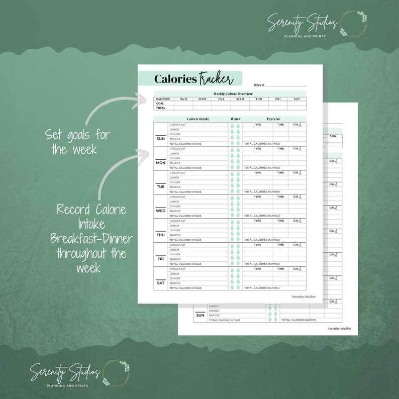 Calorie Tracker Printable, Fitness Journal, Calorie Counter, Exercise