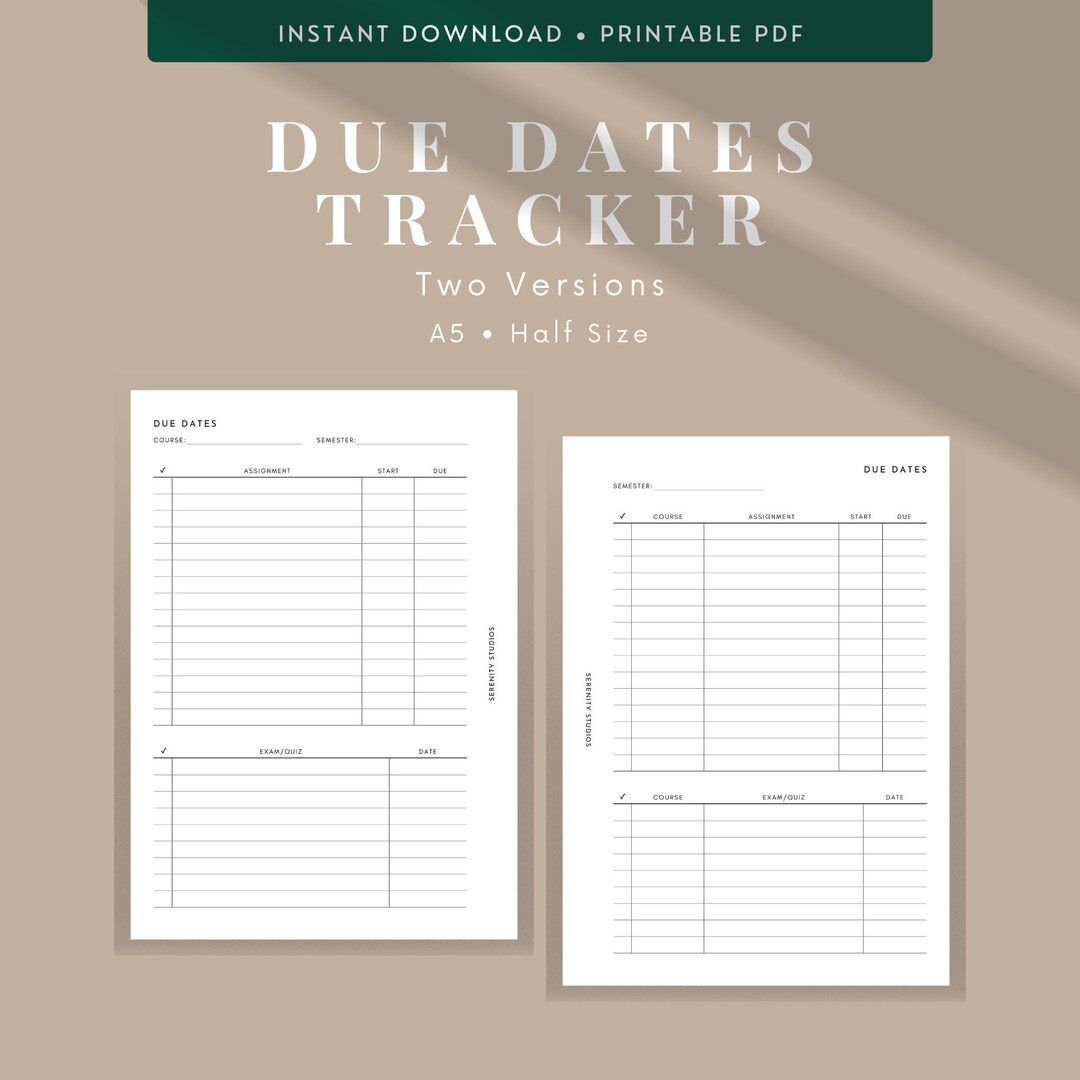 Due Dates Tracker, Coursework Tracker, Assignment Tracker, Course ...