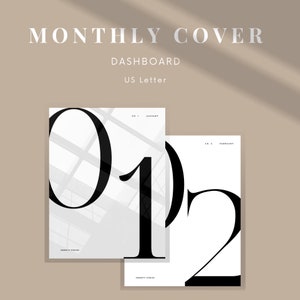 DASHBOARD 12 Monthly Planner Dashboard Set, Printable Dividers, Monthly Dashboard, January - December Covers, US Letter Pdf