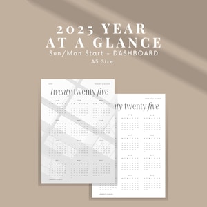 DASHBOARD 2025 At a Glance Planner Insert, Sunday Monday Start, Yearly Calendar, Yearly Overview, 12 Month Overview, A5 Size Pdf