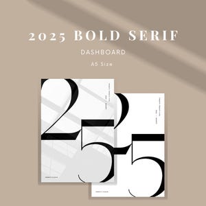 DASHBOARD 2025 Bold Serif Planner, Printable Divider, Yearly Cover Dashboard, A5 Size Pdf