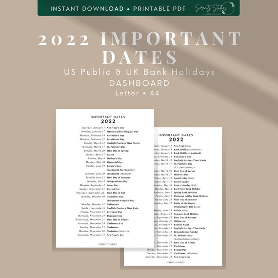 dashboard 2022 important dates list of holidays us public etsy