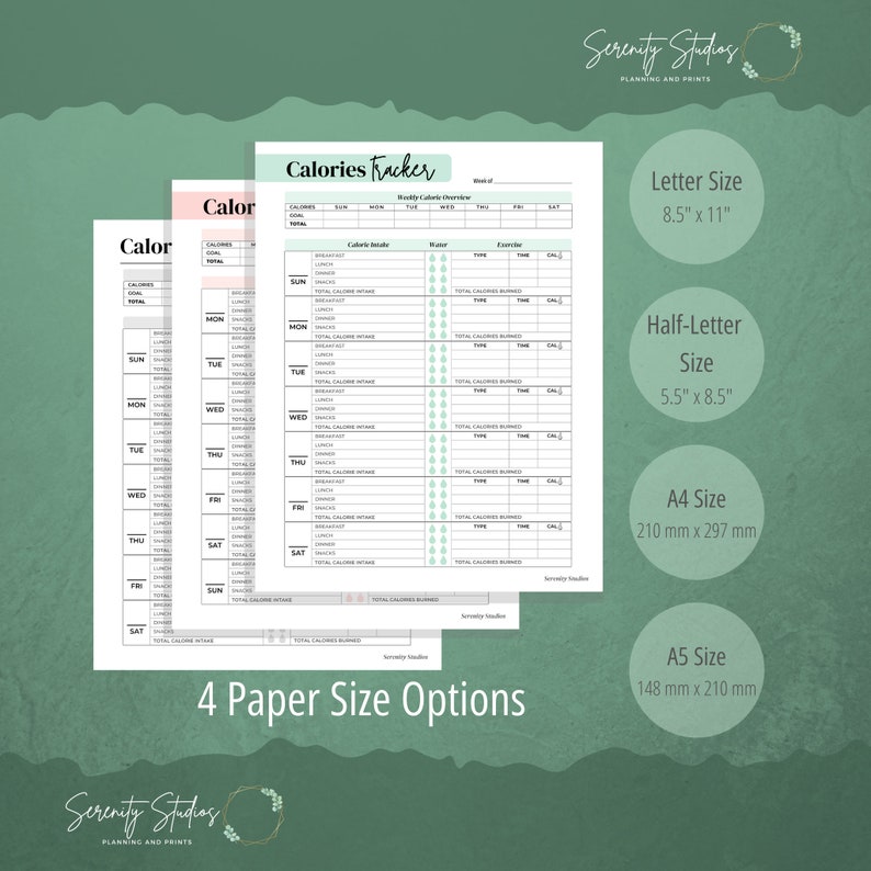 Calorie Tracker Printable, Fitness Journal, Calorie Counter, Exercise