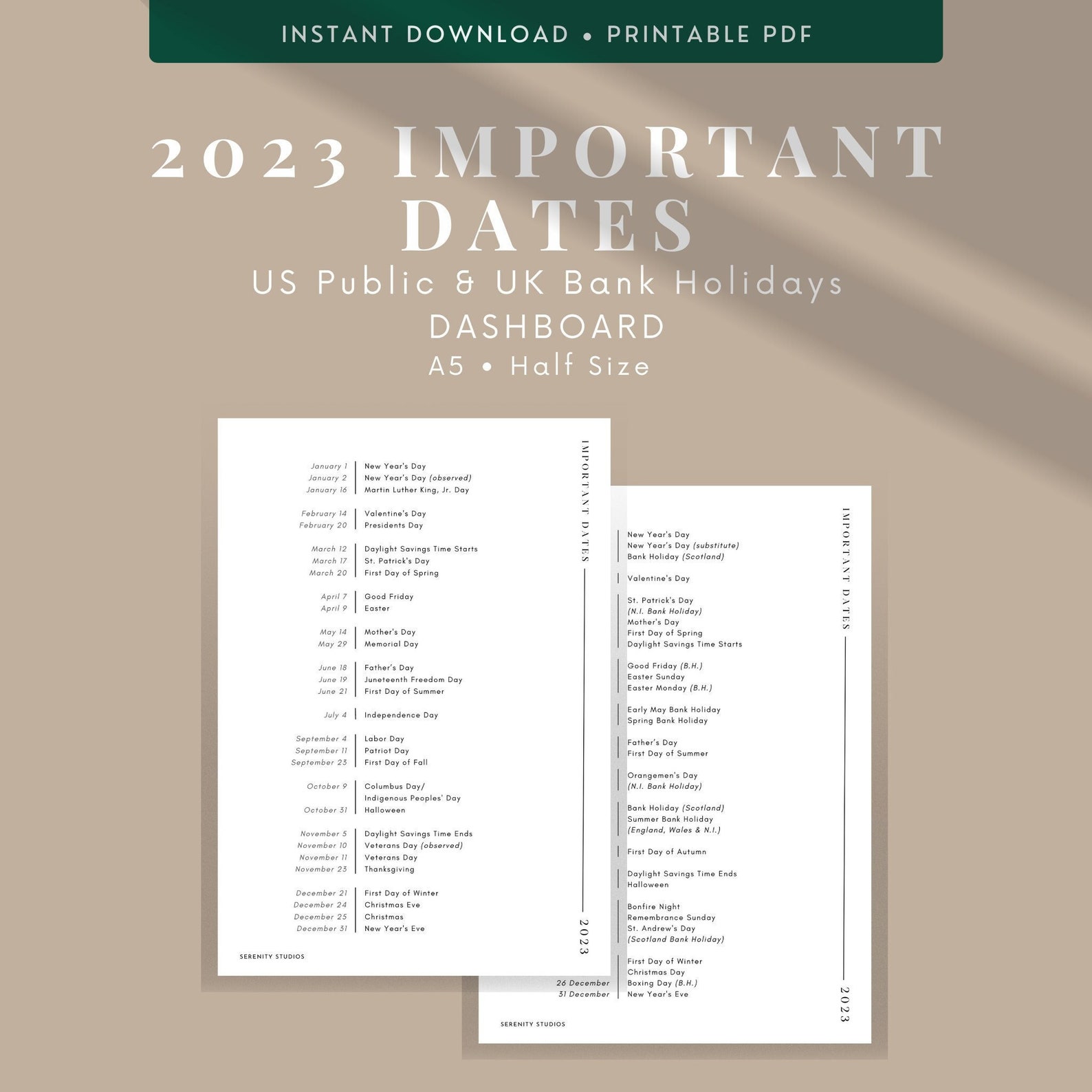 DASHBOARD 2023 Important Dates Dates To Remember List Of Etsy