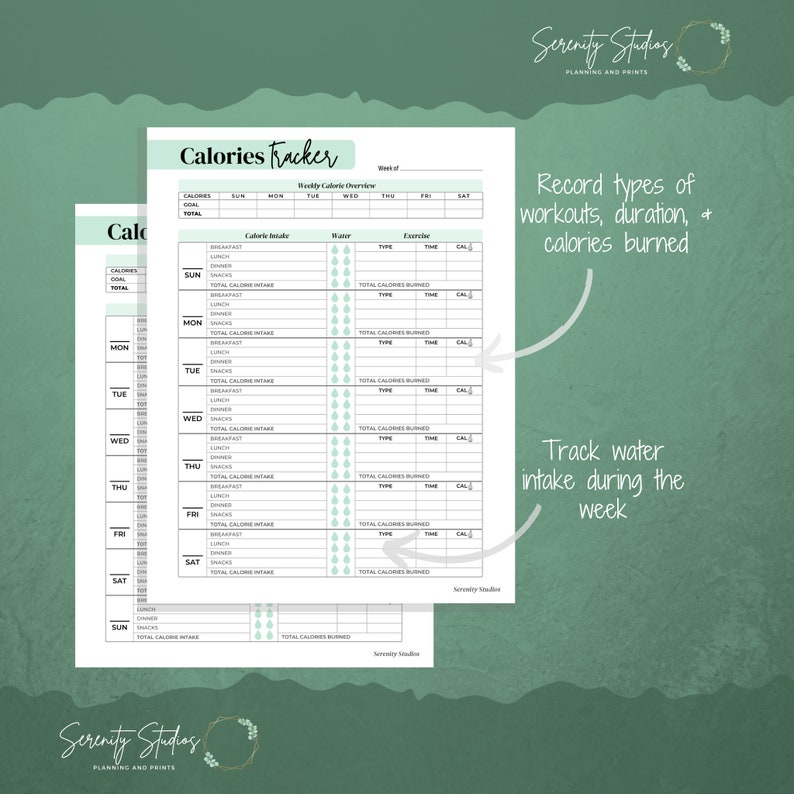 Calorie Tracker Printable, Fitness Journal, Calorie Counter, Exercise