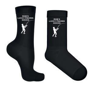 Personalized Fishing Socks: Custom Name Lucky Fish Design for Anglers