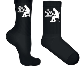 I'd Rather Be Drawing Socks, Artist Graphic Socks, Cozy Creative Gift