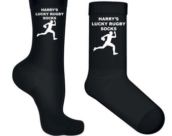 Personalised Lucky Rugby Socks Personalised Rugby Gift Team Sports Socks Funny Rugby Socks for Him Good Luck Game Day Socks  Custom Name