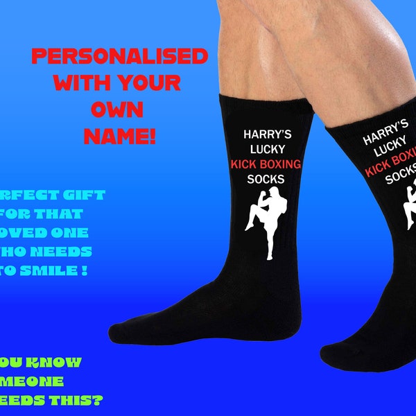 Customised Lucky Kick Boxing Socks - Personalised with Your Name for a Winning look - Perfect Gift for Kick Boxers or Fans of Kick Boxing